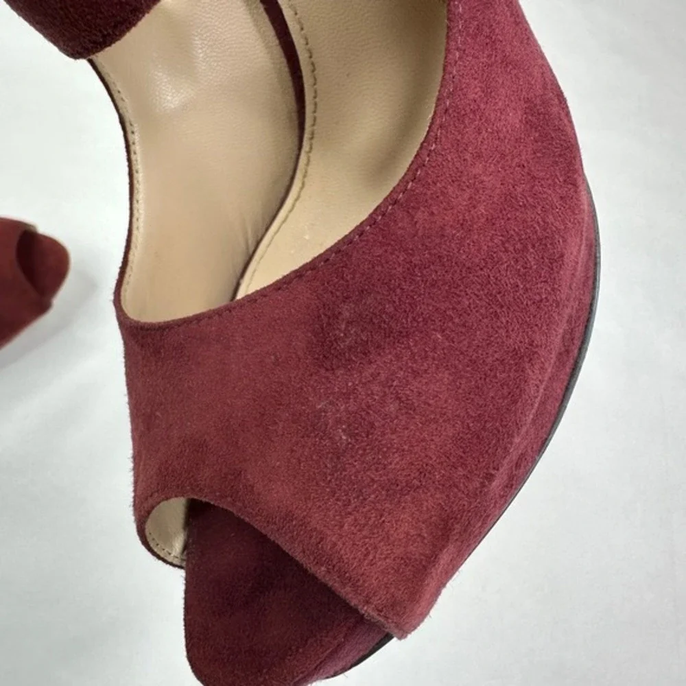 Prada Burgundy Suede Double Strap Mary Jane Peep Toe Platform‎ Heels Size 37.5